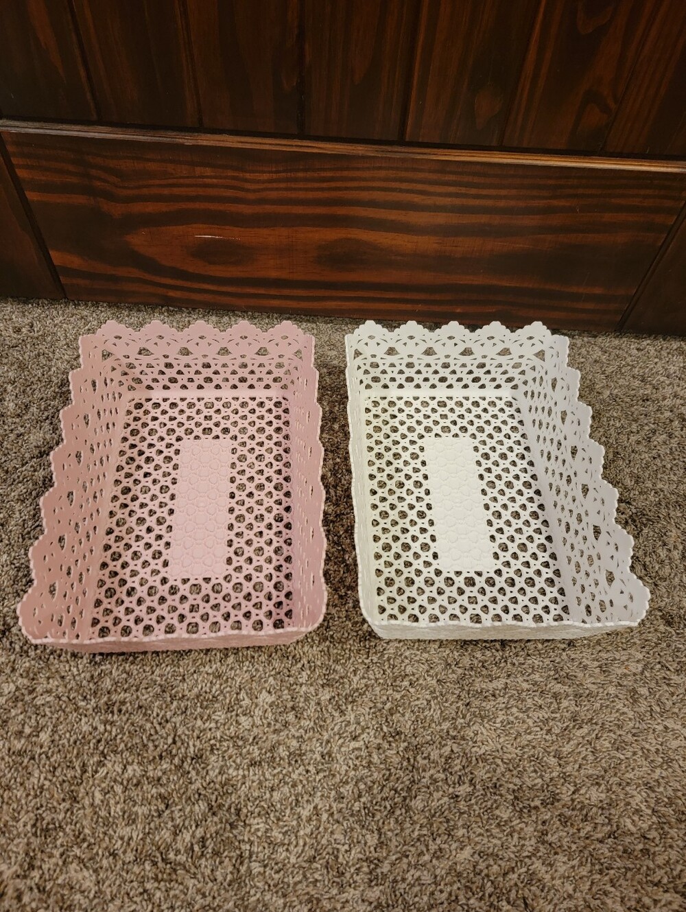Storage Trays in Pink and White Scalloped Lace Design
